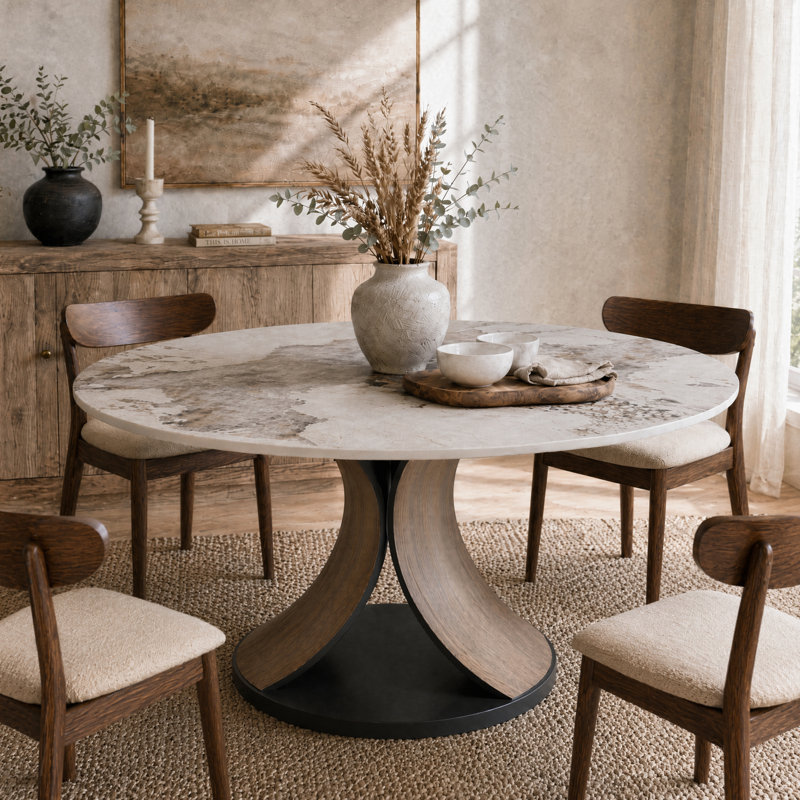 Table de salle à manger ronde en noyer pour 2 à 10 personnes, 29.53"H x 62.99"L x 62.99"W, Pandora