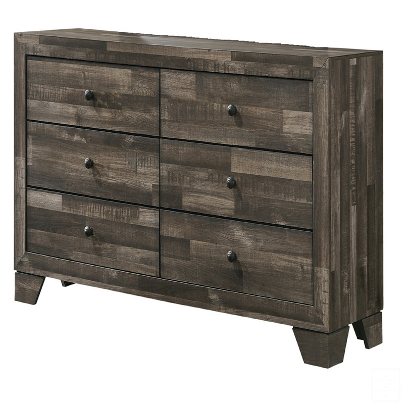 1Pc Rustic Six Drawers Storage Dresser Wooden Bedroom Furniture, Brown