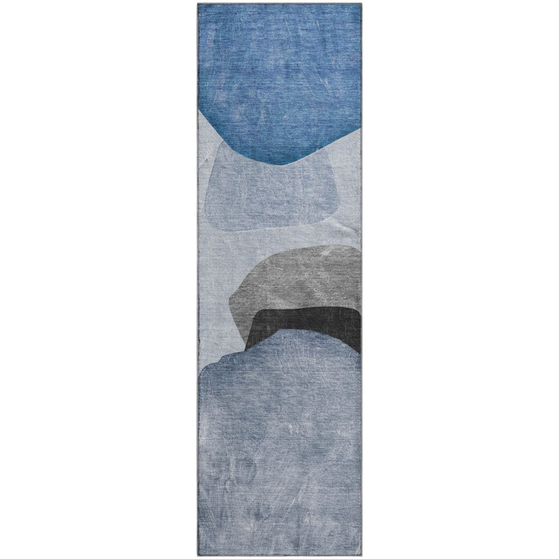 Premium Machine Washable Cerrito Amf547 Blue Rug, Runner 2'3" x 7'6"