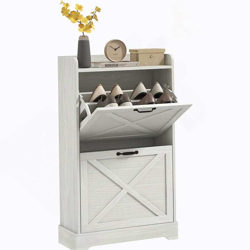 Armoire à chaussures mince pour le vestibule, armoire de rangement dissimulée pour chaussures avec 2 tiroirs rabattables