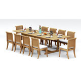 12 Seats 13 Pcs Grade-A Teak Wood Dining Set: 118" Double Extension Mas Rectangle Trestle Leg Table And 12 Giva Armless Chairs #11GV2500