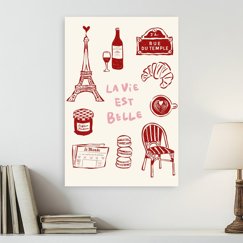Paris La Vie Est Belle Romantic Contemporary Architecture Wall Art Print by Rio Soley - Wrapped Canvas Print