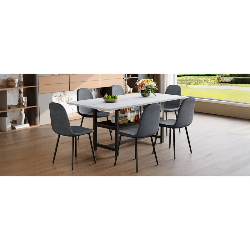 Ensemble de table de salle à manger moderne, grain de bois noir avec rangement, pour la maison