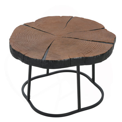 Irregular Coffee Table, 27" Modern MGO Top with Nature Wood & Black Metal Base, 132 lbs Capacity Industrial Artisan Center Table for Living Room