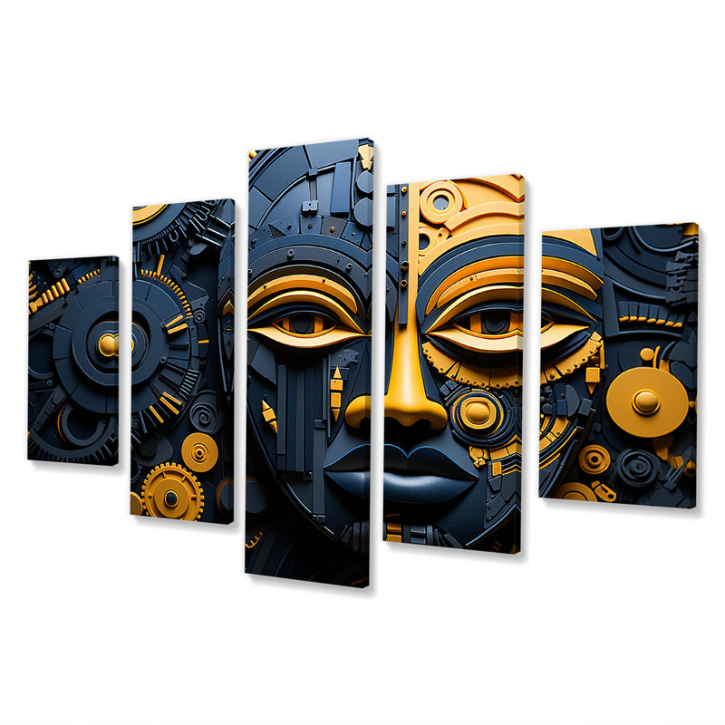 Masque africain jaune et bleu Kuba