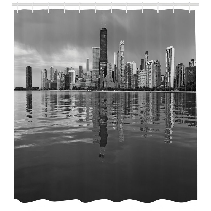 Ensemble de rideau de douche et crochets Chicago Skyline, H 70 po x l 69 po