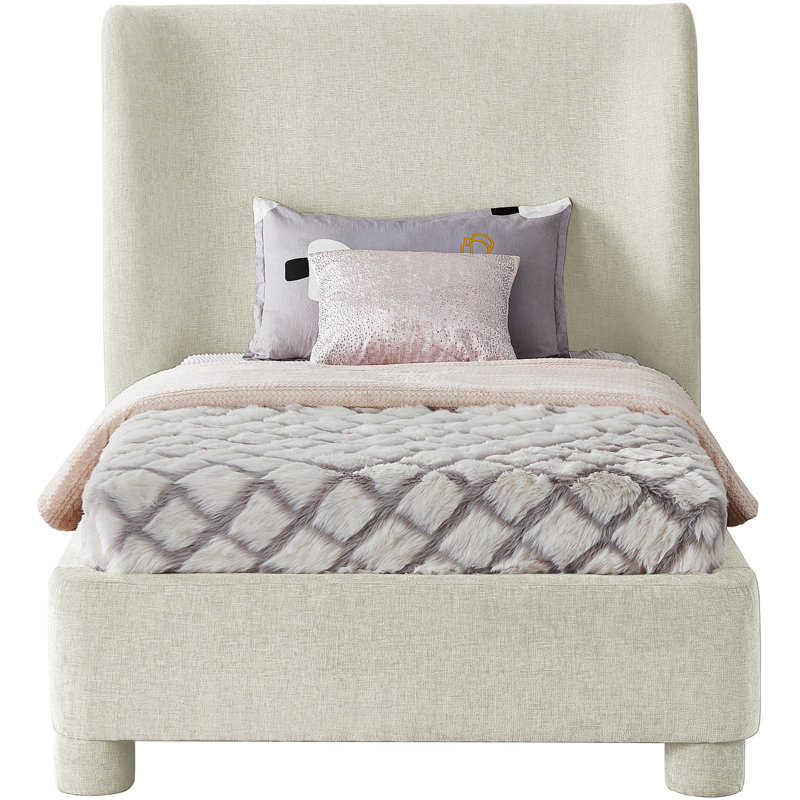 Hridhaan Upholstered Unfinished Wingback Bed, Twin, Cream Chenille Fabric