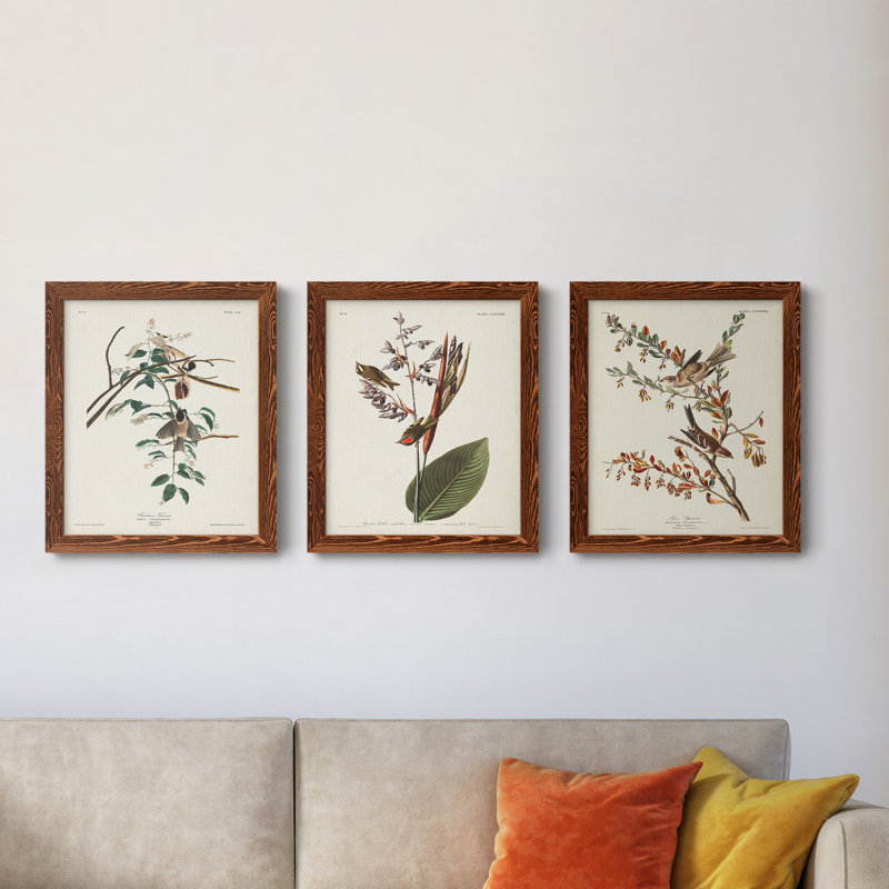 Pl. 160 Carolina Titmouse - Ensemble de 3 peintures sur toile encadrées, Érable, H 20 po x l 51 po x P 1,5 po
