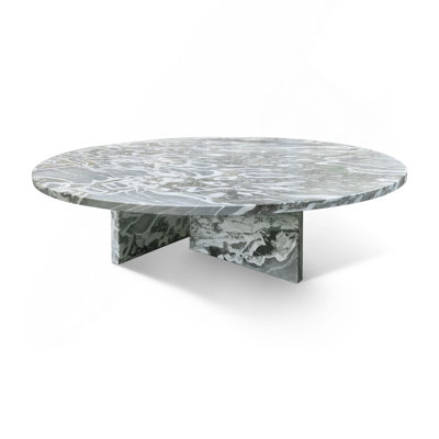 Table basse luxueuse en marbre bleu gris véritable avec surface polie pour le salon, mobilier de designer facile à assembler