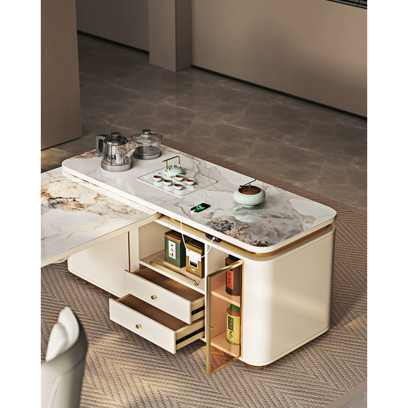 Table basse / bureau de direction en forme de L en pierre frittée Light Luxury, H 33,07 po x l 72,83 po x P 59,06 po