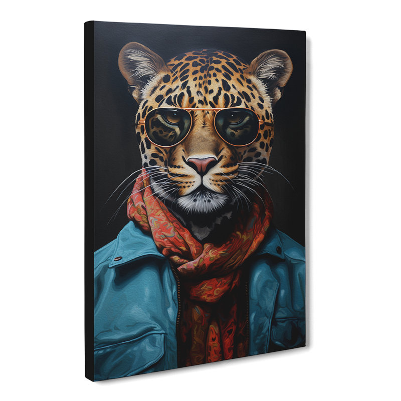 Leopard With Glasses Painting - Wrapped Canvas, 76cm H x 50cm W x 3cm D
