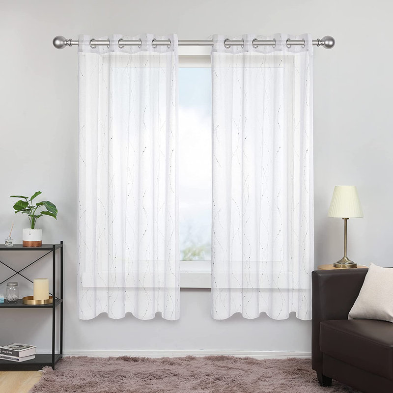 Cassien Sheer Curtain Pair, 52" W x 72" L, White/Silver