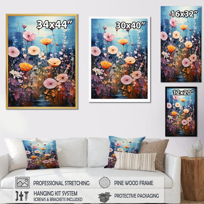 Wildflowers Serene Oasis Pointillism, reproduction d'art sur toile, H 44 po x l 34 po x P 1,5 po, Toile tendue