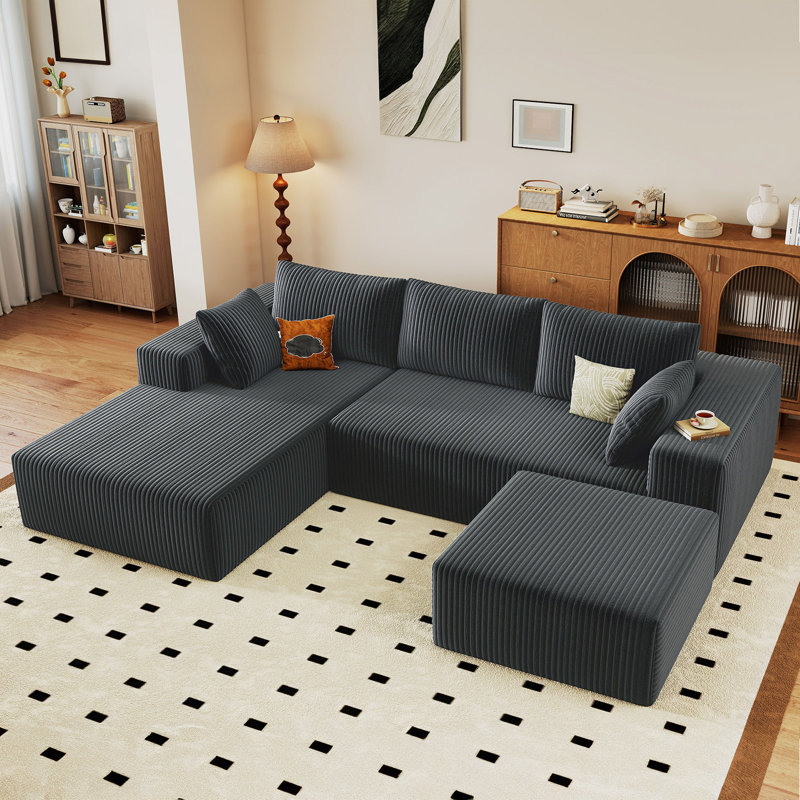Canapé modulaire Cloud avec 1 repose-pieds, canapé modulaire moderne avec siège profond, canapé-lit en U confortable pour les appartements de salon et de chambre à coucher, aucun assemblage requis