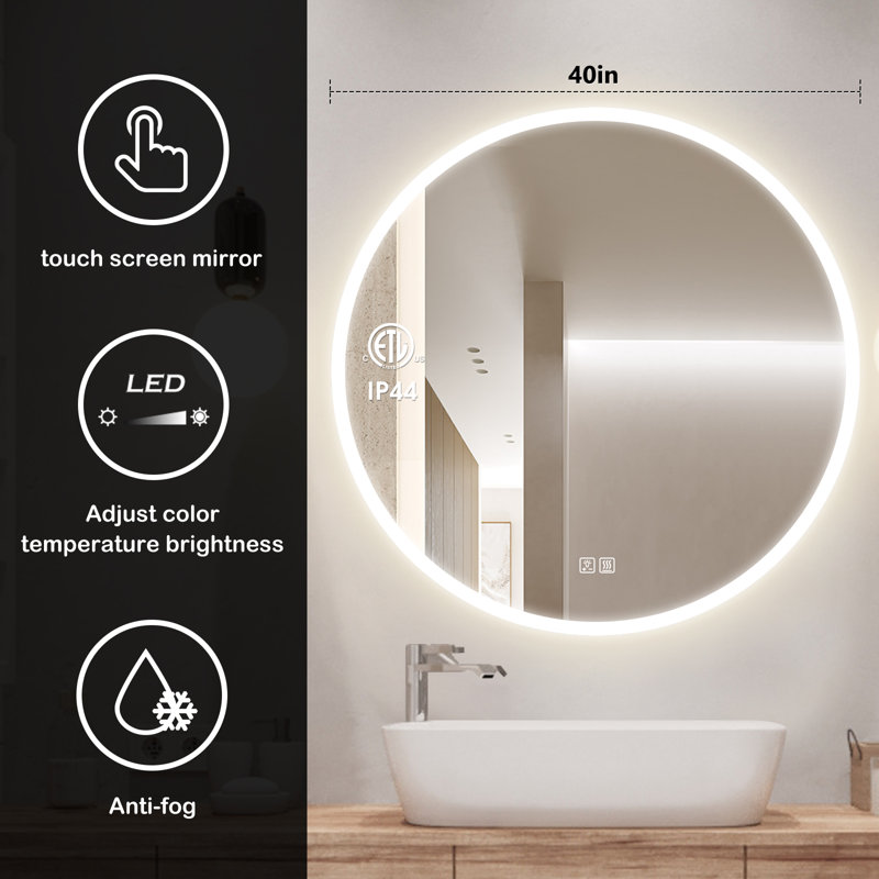Miroir de salle de bain rond Naliyah, 48 po x 48 po