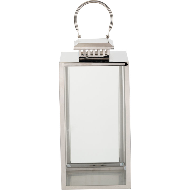 Metal Lantern, Silver, 39cm H x 18cm W x 39cm D