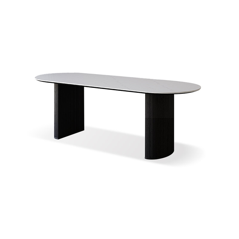 Table de salle à manger ovale noire en bois massif, H 29,53 po x L 70,87 po x l 31,5 po