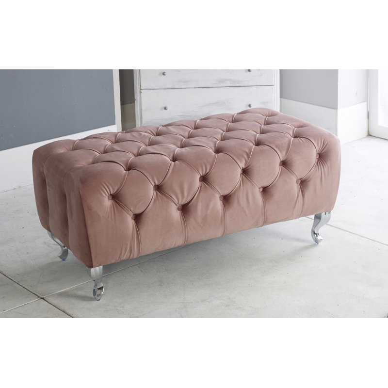 Essex 104cm Wide Velvet Tufted Rectangle Solid Colour Ottoman, Coffee