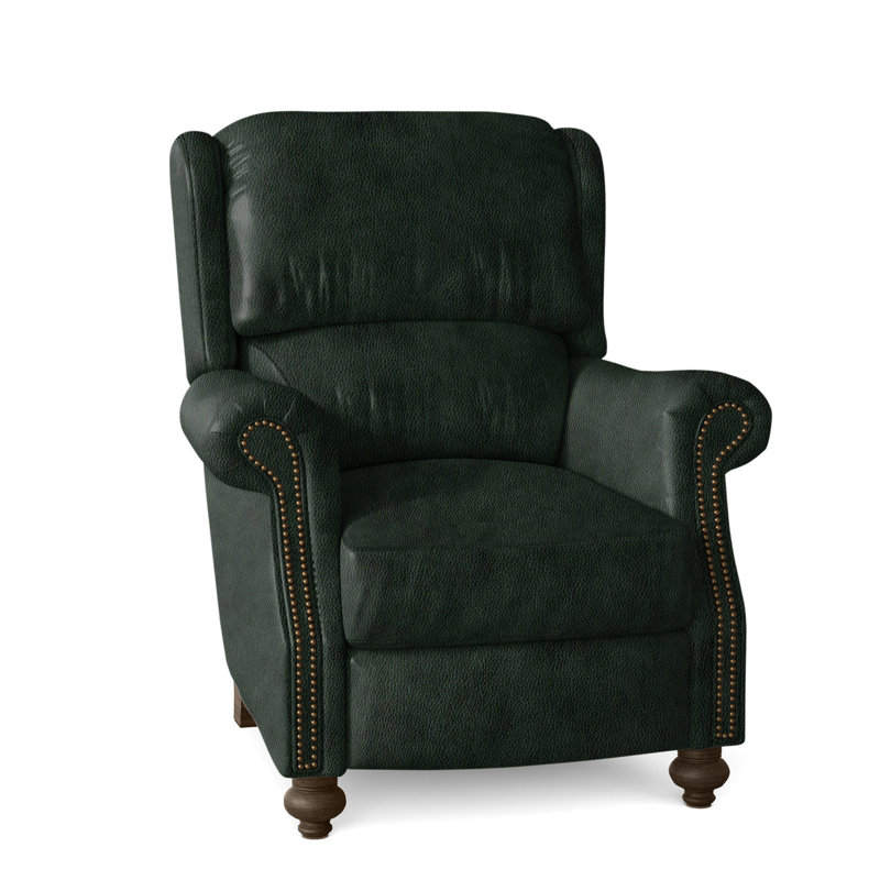 Fauteuil inclinable de 37 po Bancroft, Naturel français, Pavées, Cuir véritable vert forêt d'Anilina