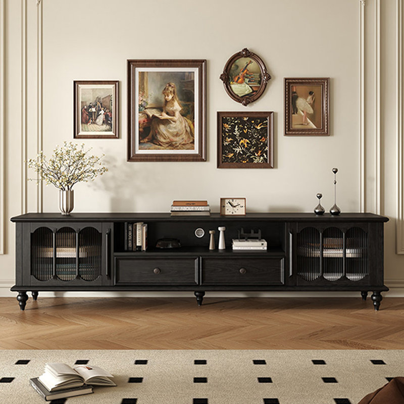 Meuble télé rétro en bois noir Soli, 94.49, Noir