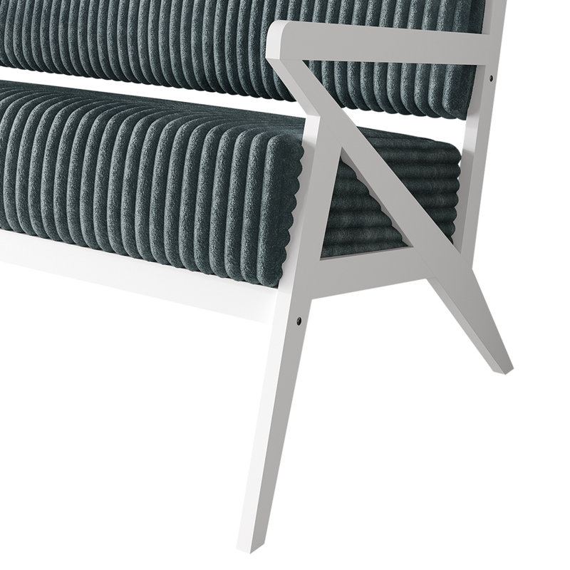Velvet Upholstered Accent Sofa, Light Blue, White