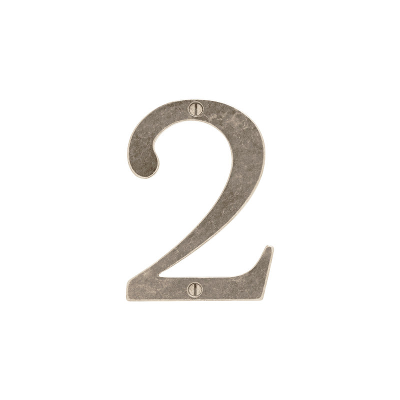 4" H Metal Surface Mount House Number, 2, White Bronze Brushed