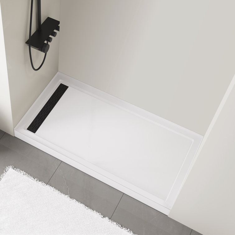 60'' W x 32'' D Glossy White Acrylic Shower Base with Stainless Steel Cover