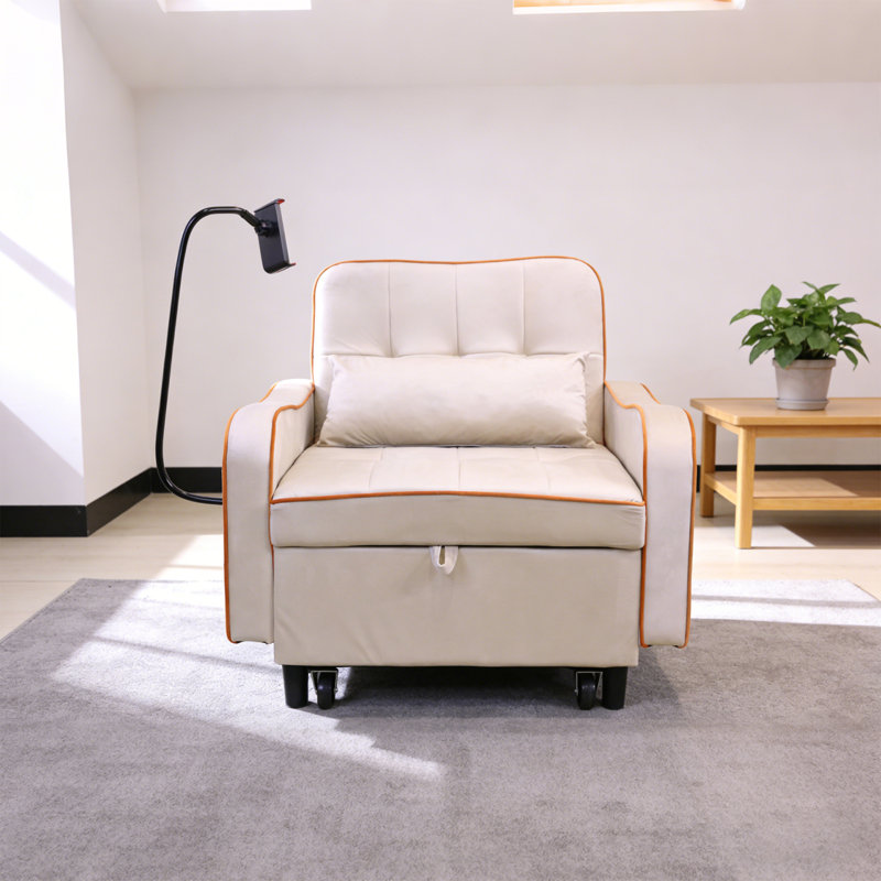 Canapé-lit simple 3 en 1, fauteuil-lit convertible avec dossier réglable et support pour téléphone, fauteuil-lit en velours pour petits espaces