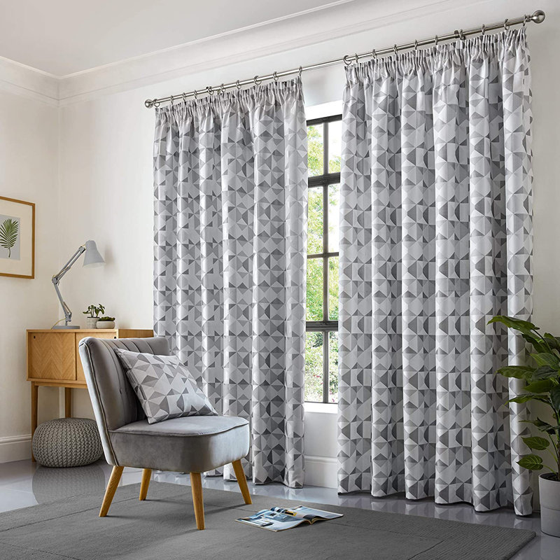 Stamper Room Darkening Curtain Pair, 168 W x 137 D cm, Silver/Charcoal