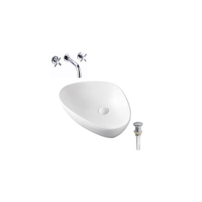 Lavabo de salle de bain vasque triangulaire en céramique blanche avec robinet