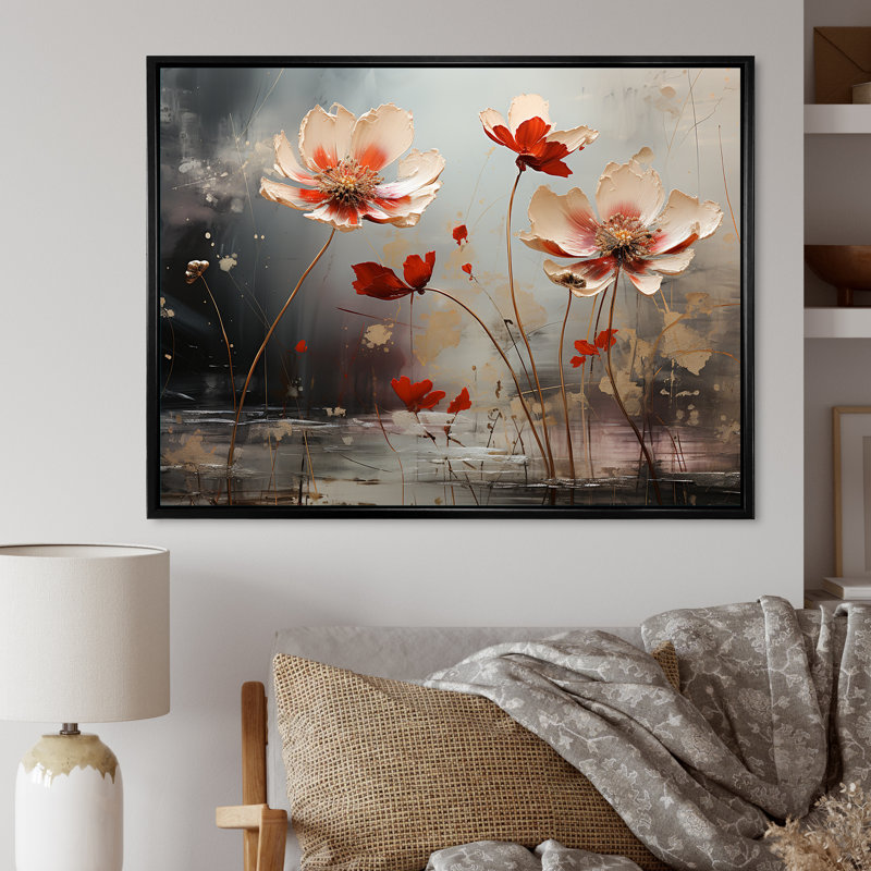 «Jade Flowers Field Enchantment II», reproduction sur toile, Cadre flottant noir, H 16 po x l 32 po x P 1,5 po
