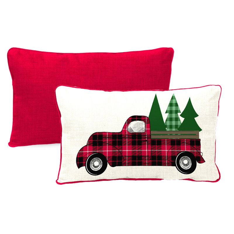 16" x 12" Outdoor Lumbar Throw Pillow with Welt, Red/White/Green
