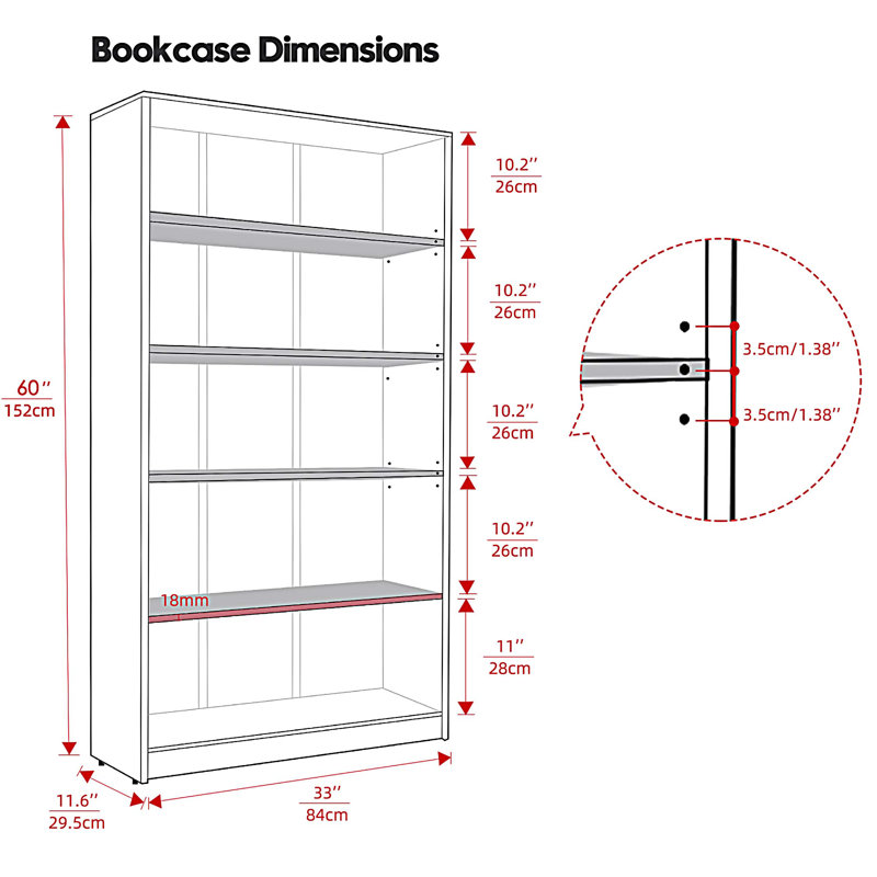 Bibliothèque 5 niveaux, Gris, (5 Shelves) 59.8"H x 33"W x 11.6"D
