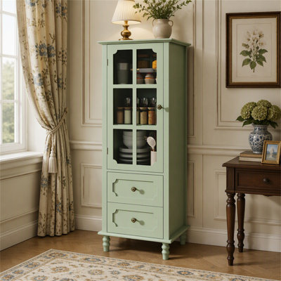 Buffet moderne en bois avec portes en verre et tiroir de rangement