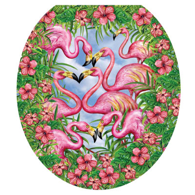 Tropical Pink Flamingos Toilet Seat Decal – Toilet Tattoos Static Cling Vinyl Lid Cover Fits Round & Elongated Seats