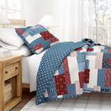 Red / White / Blue Patriotic Patchwork Reversible Quilt Set with Shams