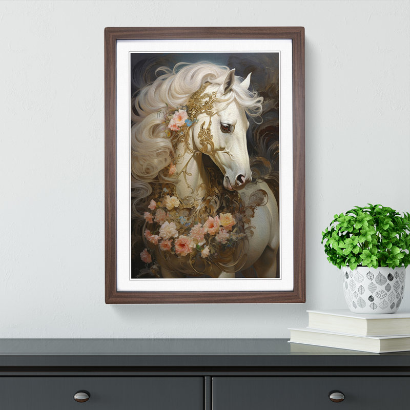 Horse Rococo - Single Picture Frame Print on Wood, Walnut Framed, 64cm H x 46cm W x 2cm D