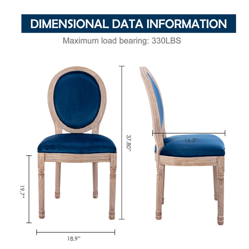 Chaises de salle à manger Chuk Mid-Century King Louis, Velours bleu marine
