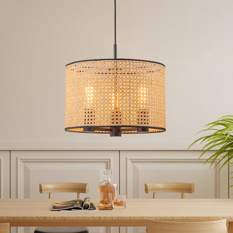 Luminaire suspendu en rotin Boho-Style Airy, H 14,6 po x l 15,7 po x P 15,7 po