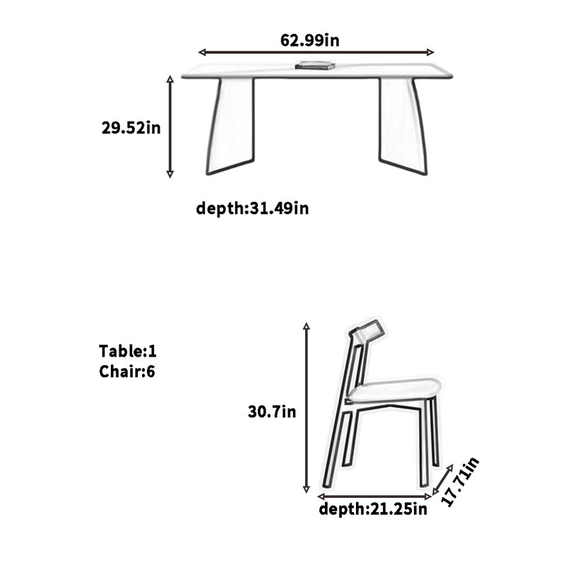 Combinaison de table et de chaise simplifiée, H 29,52 po x L 62,99 po x l 31,49 po