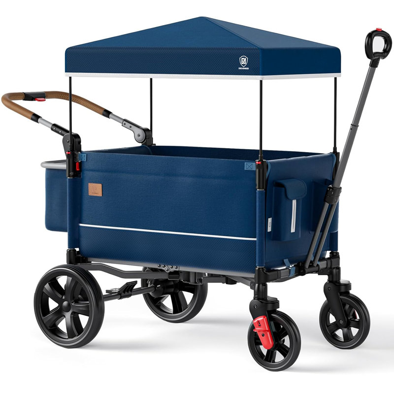 Poussette latérale à glissière pour 2 enfants avec poignée réglable, Bleu