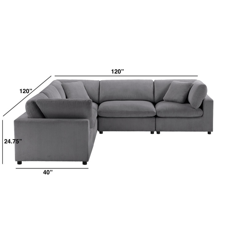Vinessa Modular 5-Piece Sectional, Gray Corduroy