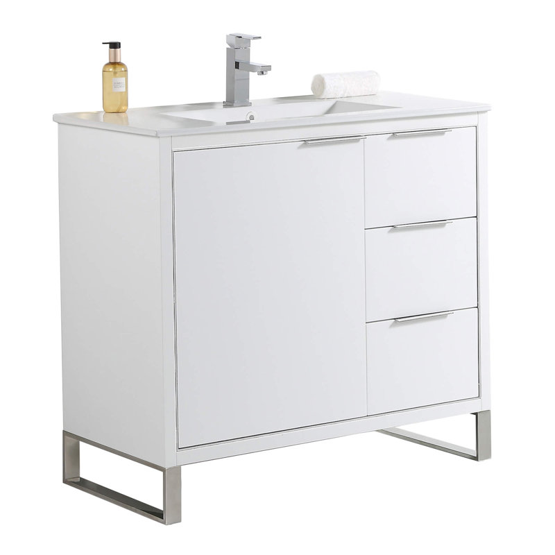 36" Single Bathroom Vanity Set, Chrome, White