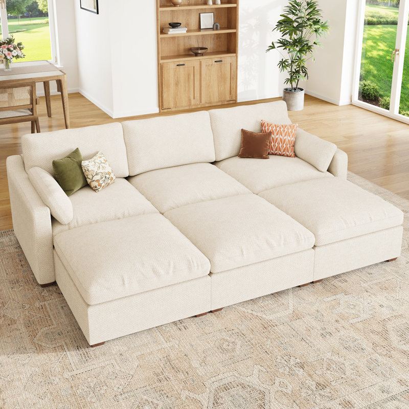 Canapé modulaire en chenille réversible Abramson, Chenille blanche