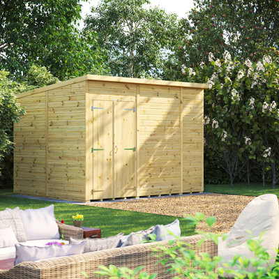 Powersheds 10 x 8ft Premium Pressure Treated Timber Windowless Garden Shed Pent Double Doors