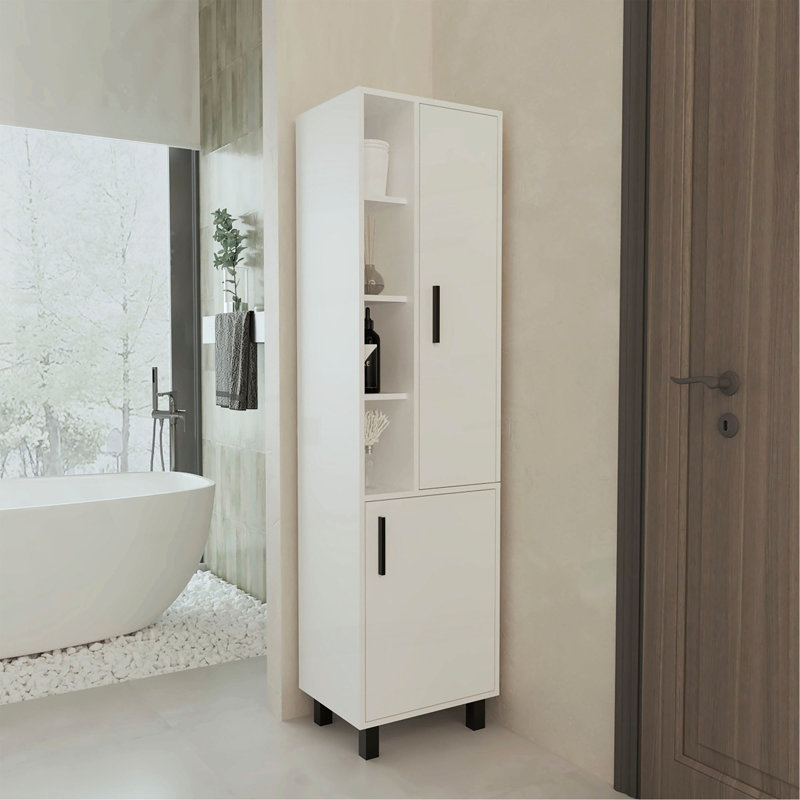 Linen Cabinet with Open Storage and 2 Doors