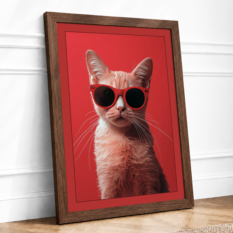 Cool Cat Sunglasses Modern - Framed Print, Walnut, A1 - 84.1 x 59.4 cm