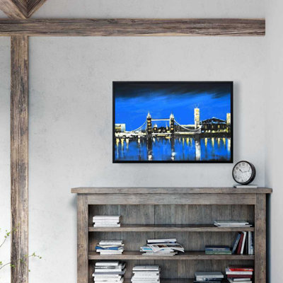 Blue Skyline of London Framed Canvas for Living Room Decor