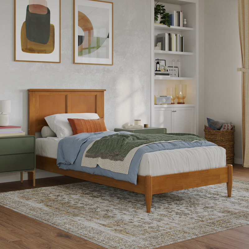 Lit à panneau en bois massif Amandah, Caramel clair, Simple TG