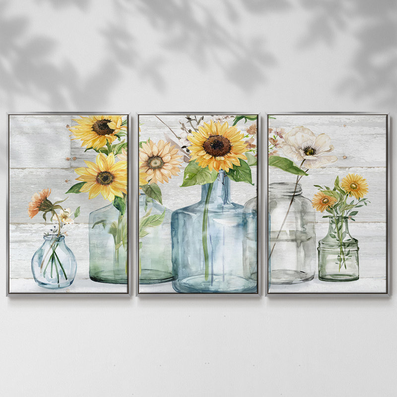Tournesol 3 pièces, H 24 po x l 48 po x P 2 po, Argent